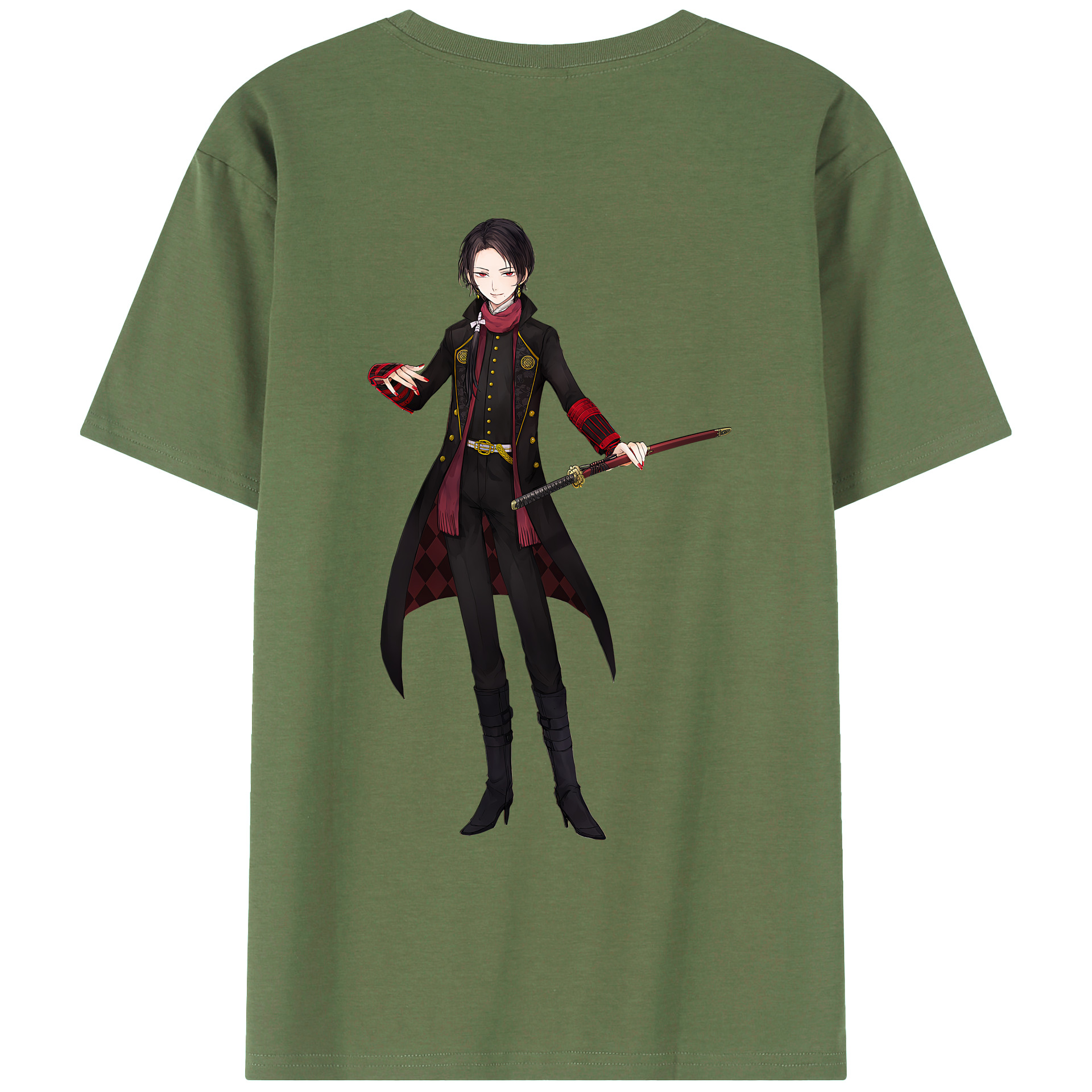 （画像用） 刀剣乱舞 Touken Ranbu 綿100％ メンズ半袖Tシャツ（バックプリント） 通気性